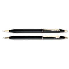 Classic Century Ballpoint Pen & Pencil Set, Black/23 Kt. Gold Accents