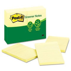 Recycled Note Pads, 4 x 6, Lined, Canary Yellow, 100-Sheet, 12/Pack