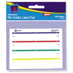 Label Pads, File Folder, Permanent, 2/3 x 3 7/16, Assorted, 160/Pack