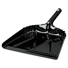 Heavy-Duty Metal Dust Pan, 12w x 14d, 20-Gauge Steel, Black