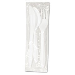 Three-Piece Cutlery Kit, Fork/Knife/Teaspoon, Polypropylene, White, 250/Carton