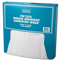 Grease-Resistant Paper Wraps and Liners, 12 x 12, White, 1,000/Box, 5 Boxes/Carton