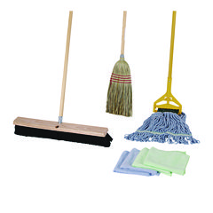 Cleaning Kit, Medium Blue Cotton/Rayon/Synthetic Head, 60" Natural/Yellow Wood/Metal Handle