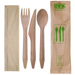 Wood Cutlery, Fork/Knife/Spoon/Napkin, Natural, 500/Carton