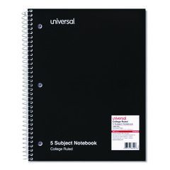 Wirebound Notebook, 5-Subject, Medium/College Rule, Black Cover, (200) 11 x 8.5 Sheets