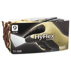 HyFlex Ultra Lightweight Assembly Gloves, Black/Yellow, Size 9, 12 Pairs