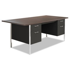 Double Pedestal Steel Desk, 72" x 36" x 29.5", Mocha/Black