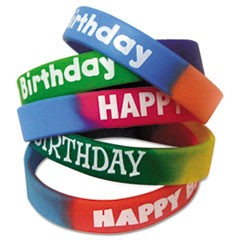 Two-Toned Happy Birthday Wristbands, 5 Designs, Assorted Colors, 10/Pack