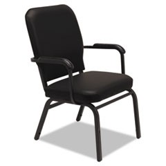 Oversize Stack Chair with Fixed Padded Arms, Supports Up to 500 lb, Black Vinyl Seat/Back, Black Base, 2/Carton