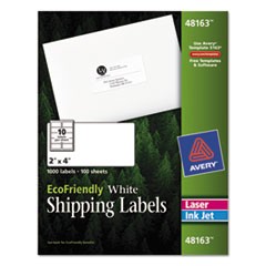 EcoFriendly Mailing Labels, Inkjet/Laser Printers, 2 x 4, White, 10/Sheet, 100 Sheets/Pack