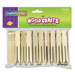 Flat Wood Slotted Clothespins, 3 3/4 Length, 40 Clothespins/Pack