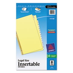 Insertable Standard Tab Dividers, 8-Tab, Legal