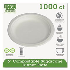 Renewable and Compostable Sugarcane Plates Convenience Pack, 6