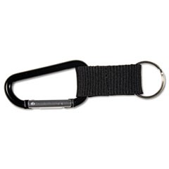 Carabiner Key Chains, Split Key Rings, Aluminum, Black, 10/Pack