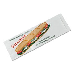 Submarine Sandwich Bags, 4 1/2 x 2 x 14, White Preprinted Submarine, 1000/Carton