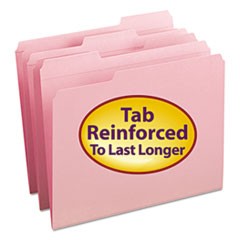 Reinforced Top Tab Colored File Folders, 1/3-Cut Tabs, Letter Size, Pink, 100/Box