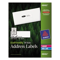 EcoFriendly Mailing Labels, Inkjet/Laser Printers, 1.33 x 4, White, 14/Sheet, 100 Sheets/Pack