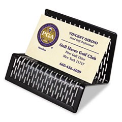 Urban Collection Punched Metal Business Card Holder, Holds 50 2 x 3.5 Cards, Perforated Steel, Black