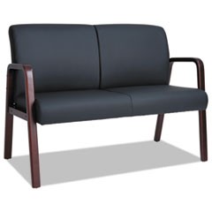 Alera Reception Lounge Series Wood Loveseat, 44.88w x 26.13d x 33h, Black/Mahogany