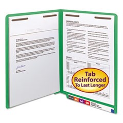 Heavyweight Colored End Tab Folders with Two Fasteners, Straight Tab, Letter Size, Green, 50/Box