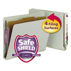 End Tab Pressboard Classification Folders with SafeSHIELD Coated Fasteners, 1 Divider, Letter Size, Gray-Green, 10/Box