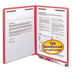 Heavyweight Colored End Tab Folders with Two Fasteners, Straight Tab, Letter Size, Red, 50/Box