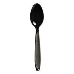 Impress Heavyweight Full-Length Polystyrene Cutlery, Teaspoon, Black, 1000/CT