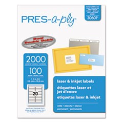 Labels, Laser Printers, 1 x 4, White, 20/Sheet, 100 Sheets/Box