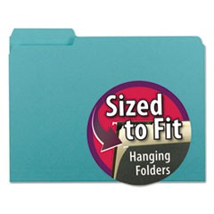 Interior File Folders, 1/3-Cut Tabs, Letter Size, Aqua, 100/Box