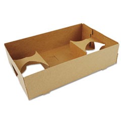 4-Corner Pop-Up Food and Drink Tray, 4-Cup, 10x6.5x2.5, Brown, 250/Carton