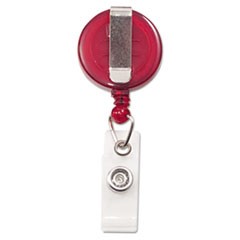 Translucent Retractable ID Card Reel, 30" Extension, Red, 12/Pack