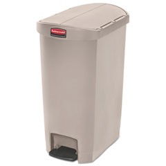 Slim Jim Streamline Resin Step-On Container, End Step Style, 13 gal, Polyethylene, Beige