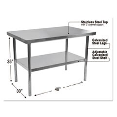 NSF Approved Stainless Steel Foodservice Prep Table, 48 x 30 x 35h, Silver