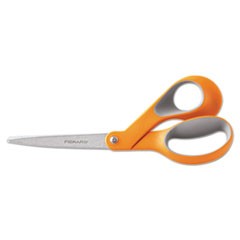 Home and Office Scissors, 8" Long, 3.5" Cut Length, Offset Orange/Gray Handle