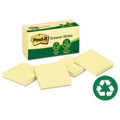 Recycled Note Pads, 3 x 3, Canary Yellow, 100-Sheet, 12/Pack