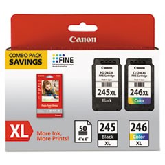 8278B005 (PG-245XL/CL-246XL) Ink/Paper Combo, 180/300 Page-Yield, Black/Tri-Color