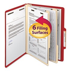 Colored Top Tab Classification Folders, 2 Dividers, Letter Size, Red, 10/Box