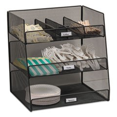 Onyx Breakroom Organizers, 3 Compartments,14.625x11.75x15, Steel Mesh, Black