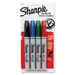 Brush Tip Permanent Marker, Medium Brush Tip, Assorted Primary Colors, 4/Set