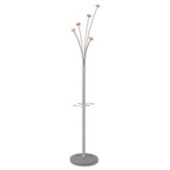 Festival Coat Stand with Umbrella Holder, Five Knobs, Silver Gray Steel/Wood