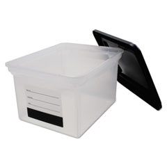 Advantus Clear Base File Tote with Lid and Label