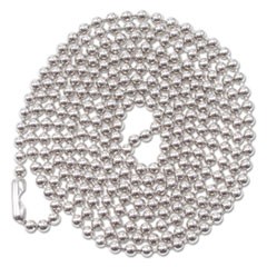 ID Badge Holder Chain, Metal Ball Chain Fastener, 36" Long, Nickel Plated, 100/Box