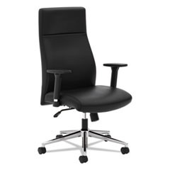 Define Executive High-Back Leather Chair, Supports 250 lb, 17" to 21" Seat Height, Black Seat/Back, Polished Chrome Base