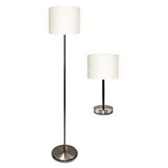 Slim Line Lamp Set, Table 12.63" High and Floor 61.5" High, Silver