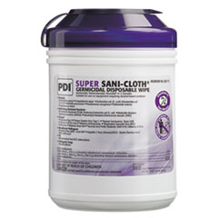 Super Sani-Cloth Germicidal Disposable Wipes, 1-Ply, 6 x 6.75, Unscented, White, 160/Canister, 12 Canisters/Carton