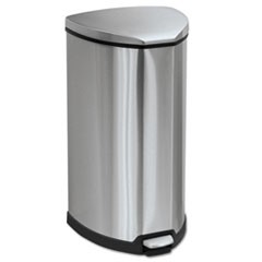 Step-On Waste Receptacle, Triangular, Stainless Steel, 10 gal, Chrome/Black