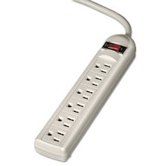 Six-Outlet Power Strip, 120V, 6 ft Cord, 9.63 x 1.81 x 1.44, Platinum