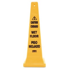 Four-Sided Caution, Wet Floor Yellow Safety Cone, 12 1/4 x 12 1/4 x 36h