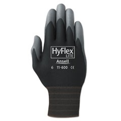 HyFlex Lite Gloves, Black/Gray, Size 8, 12 Pairs