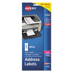 Mini-Sheets Mailing Labels, Inkjet/Laser Printers, 1 x 2.63, White, 8/Sheet, 25 Sheets/Pack